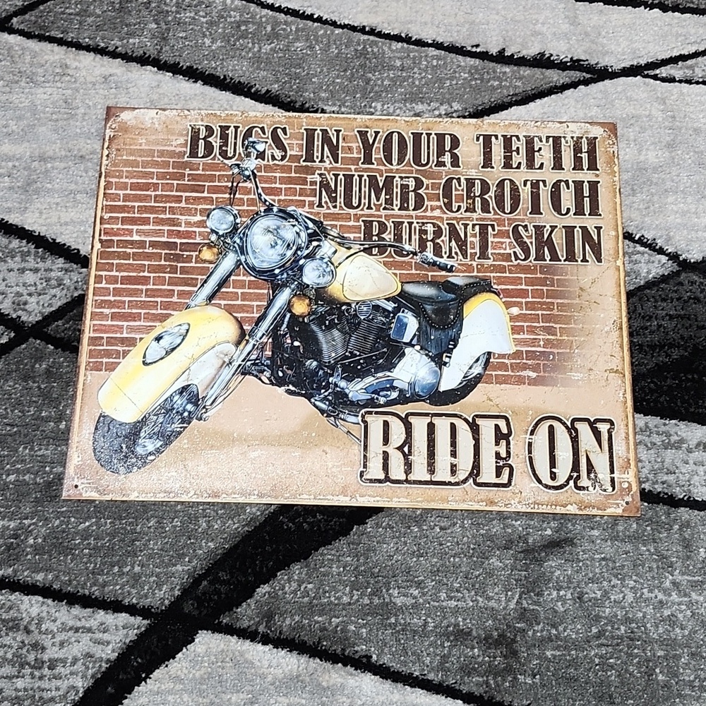 BUGS IN YOUR TEETH NUMB CROTCH BURNT SKIN RIDE ON METAL TIN WALL DECOR S…